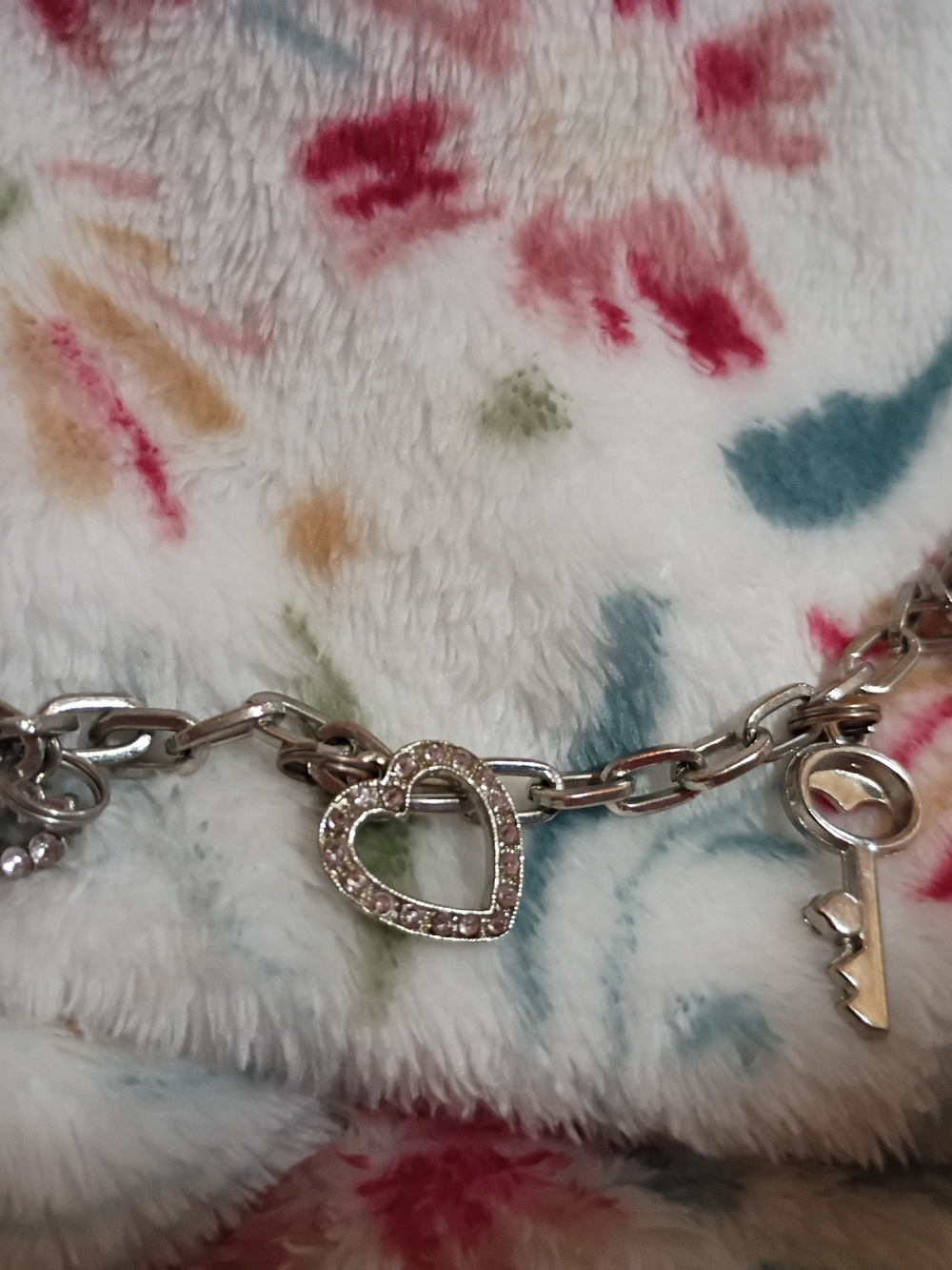 Silver Heart and Key Charm Bracelet - Sparkling Heart Charm